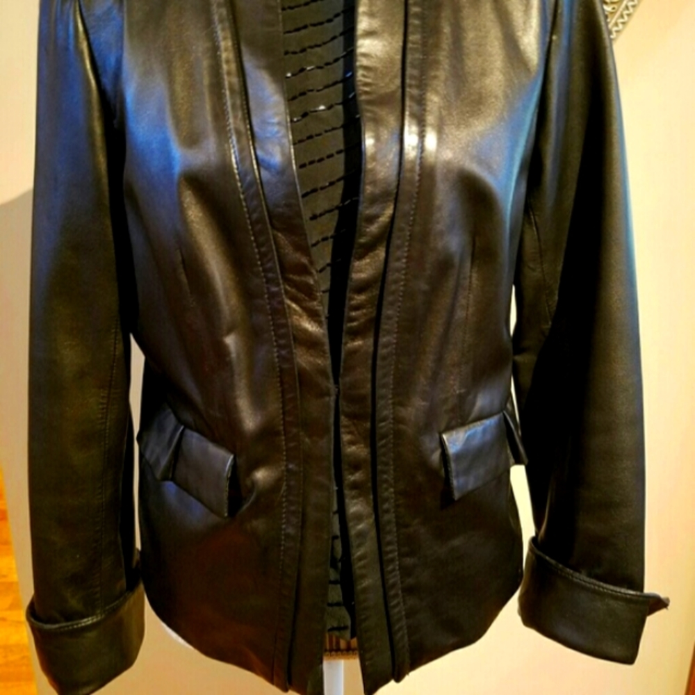 Calvin Klein Supple Black Leather Jacket Blazer with Pockets - Picture 8 of 8